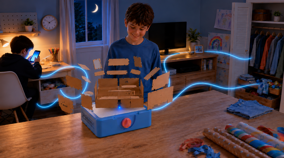 A child transforms cardboard into useful home organizers with Vogalab — Story chapter