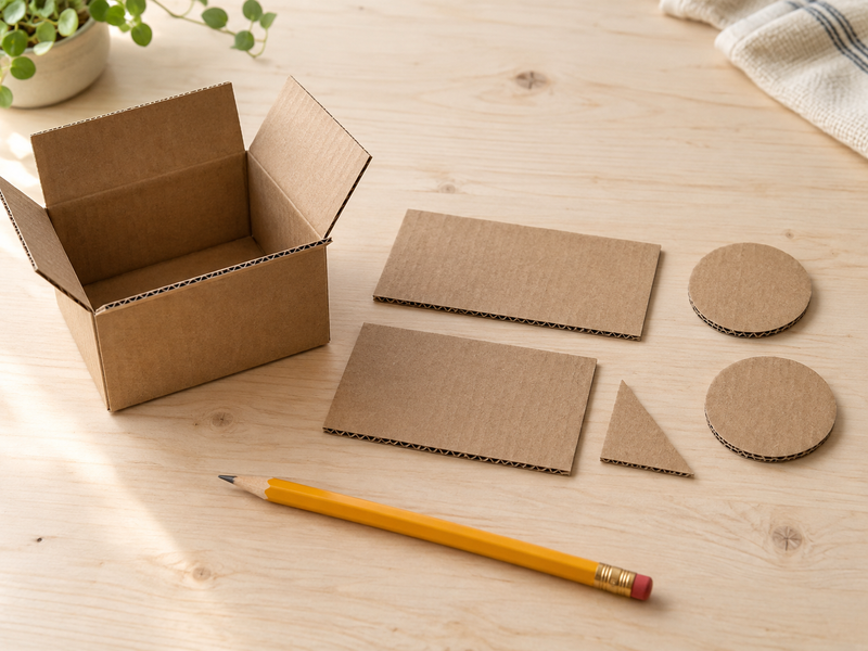 Cardboard, pencil and parts ready to make a car