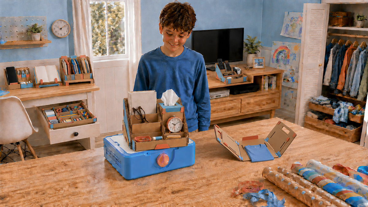 A child transforms cardboard into useful home organizers with Vogalab — Story chapter